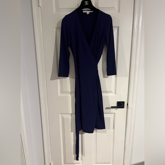 DVf Diane Von Furstenberg Julian Two Wrap Dress Midnight Blue US Size 6 EUC - Picture 2 of 15